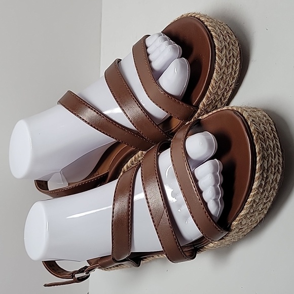 Naturalizer Peridot Espadrille Platform Sandal Shoe Straps Brown Faux‎ Leather 9 - Picture 1 of 16